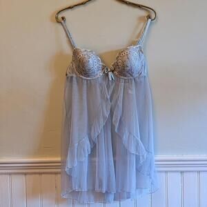 Vintage Delicates -Babydoll Top - Blue Sheer with Lace